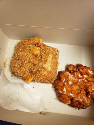 Crumb coated bear claw with apple filling and apple fritter