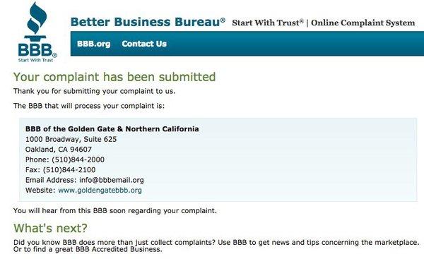 Complaint to BBB.