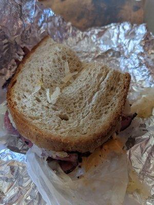 untoasted bread. very soft and soggy by the time it got home.