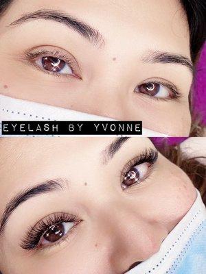 Before and After 3D volume cat eye lashes by Yvonne