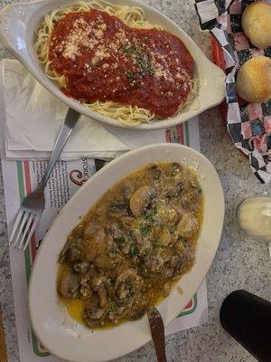 Veal Marsala and a "side" dish of spaghetti .. enough to feed an army !!