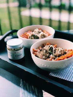 Drizzled zaatar on top of our spaghetti and meatballs!