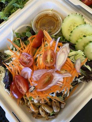 Big Blue Salad with peanut sauce salad dressing.