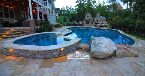 Spa, Pool, Boulders, Travertine