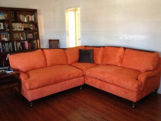 Reupholstered sectional in faux suede