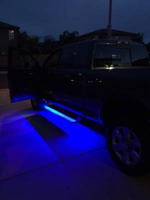 Amp-power steps with blue LED strip