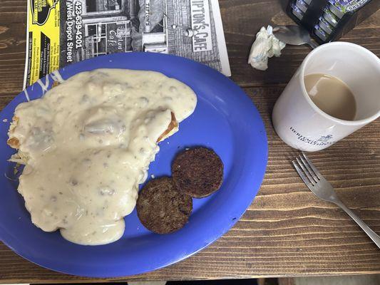 Biscuit Gravy, Sausage and coffee