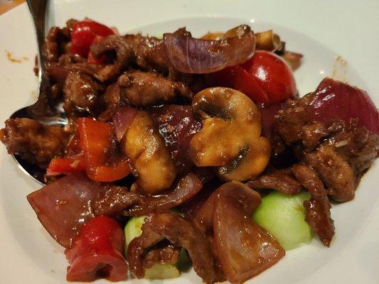 Mongolian beef, it's really good and amazing with some chili oil