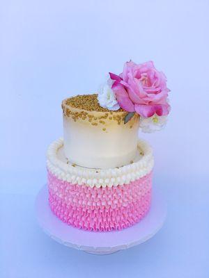 Gold Pink and White Cake