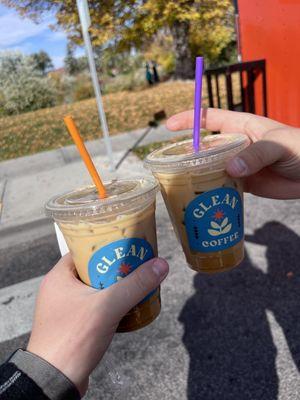 Caramel latte, maple tap mocha