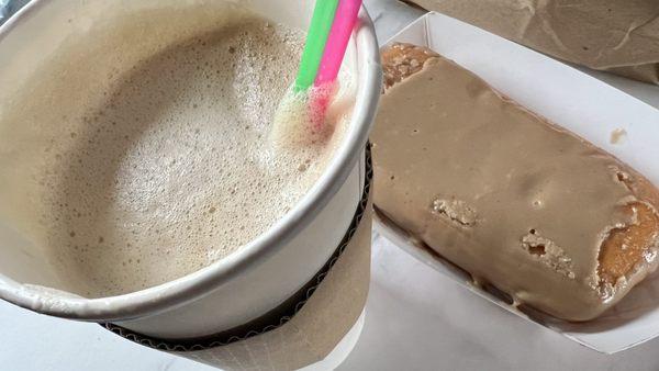 Salted caramel latte and maple bar - slightly damaged from the walk back to the RV. Both were excellent!