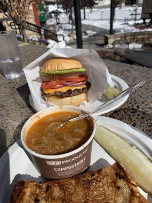 Drive-In burger Pork Green Chili with grilled cheese