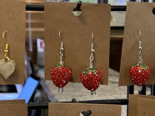 Sparkly strawberry earrings for sale 05/24