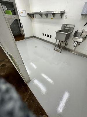 Installed epoxy coating in this commercial kitchen #epoxycoating #epoxyfloors #epoxy #kitchens