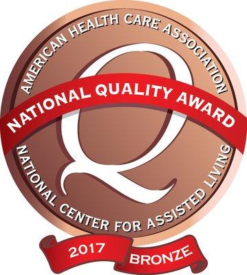 2017 Bronze National Quality Award recipient from the American Health Care Association and National Center for Assisted Living.