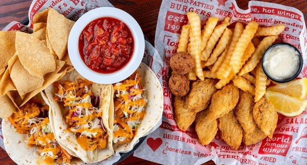 Buffalo Shrimp Tacos & Fish Basket