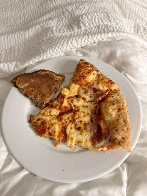 Pizza and baked cookie