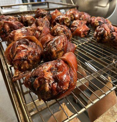 House made smoked ham hocks, are the perfect addition to your next batch of  soup or a pot of beans.