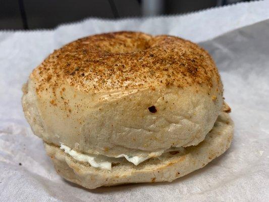 Cajun garlic bagel - Delightfully, stinky! Yum!!