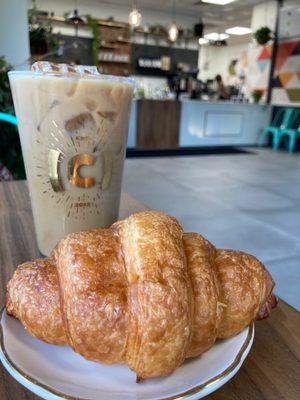 Butter croissant and iced vanilla latte