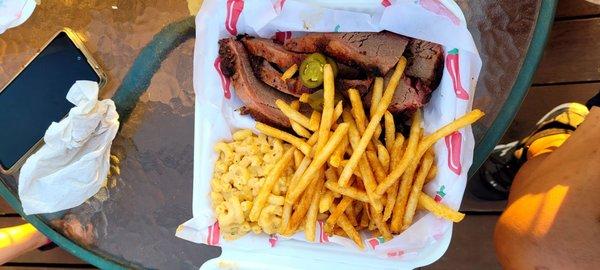 Bbq Brisket with mac n cheese and fries