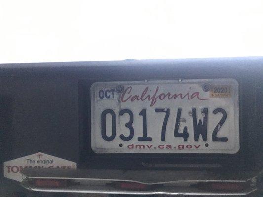 License plate of double-parked truck