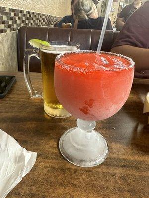 DELICIOUS STRAWBERRY MARGARITA AND CORONA