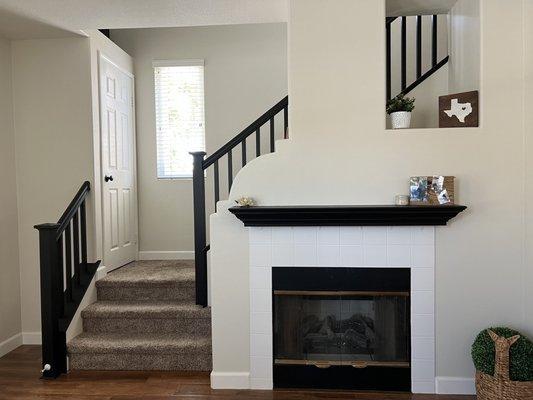 Black paint on handrail and mantle!