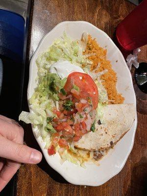 This is a $12 "quesadilla" house special plate. A single taco sized portion. The rest is lettuce.