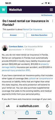 Florida rental car insurance requirements