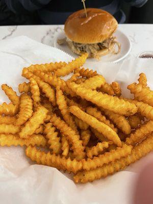 Great fries and a decent pulled pork sandwich