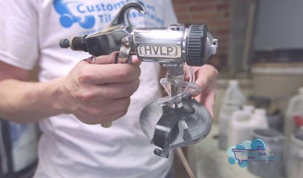 Up close and personal with one of our technicians spray guns.  They are the best tool to help us get the job done!