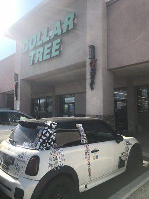 Dollar tree parking Mini Cooper " what a ling strange trip it's been" 2020