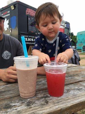 Can't decide if he wants the smoothie or strawberry green tea