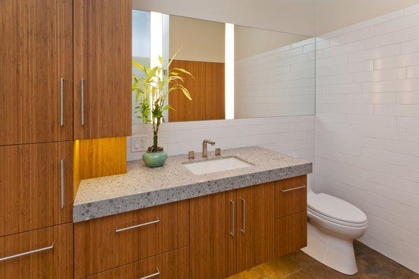 Contemporary vanity top with Caesarstone quartz