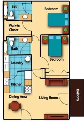 2 Bedroom 1008-1127 sq. feet