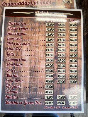 Drink menu