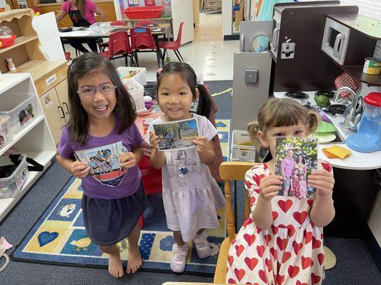 Family photos inside classrooms to encourage discussion of families.