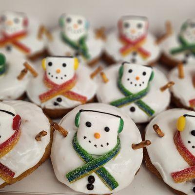 An army of snowman donuts