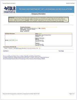 Shows now fee schedule on file for the VSF