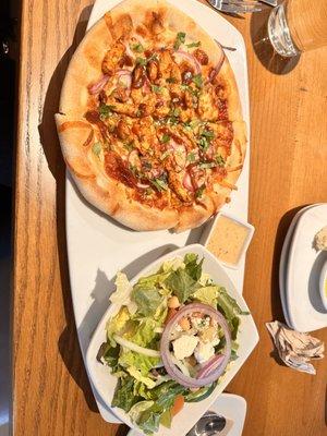 Lunch special/ bbq chicken pizza and Mediterranean salad