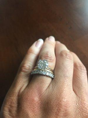 My beautiful band (that my husband got for a STEAL) really compliments my engagement ring. THRILLED.