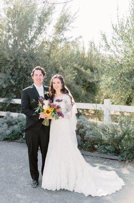 Our rented tux and dress from pearl white wedding!