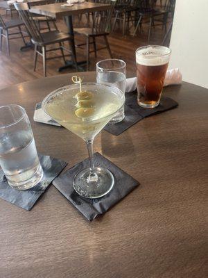 Amazing dirty martini and draft beer