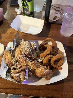 Garlic Parmesan Wings and Onion Rings