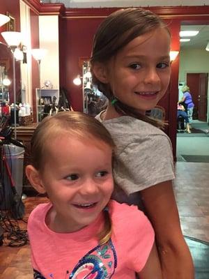 Suzanna and Brinley after their amazing hair cuts with Anne! Ms. Anne really takes the time to work with my 7 and 4 year old