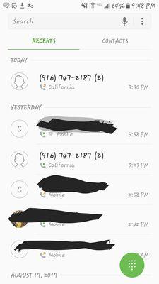 Here is my call log.  Notice the 2 incoming calls, she has my #.2 outgoing calls from me. I do not see the calls she said she sent out.