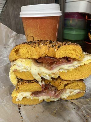 Bacon, Egg, and Cheese on a Egg Everything Bagel