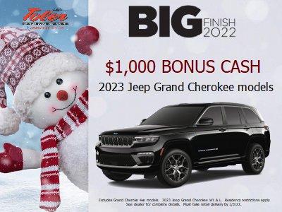 $1,000 Bonus Cash on 2023 Jeep Grand Cherokee Models - Offer ends 1/3/2023.