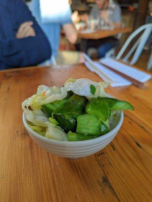 Sichuan pickle such a great accompaniment with the spicy oil of the noodles and dumplings